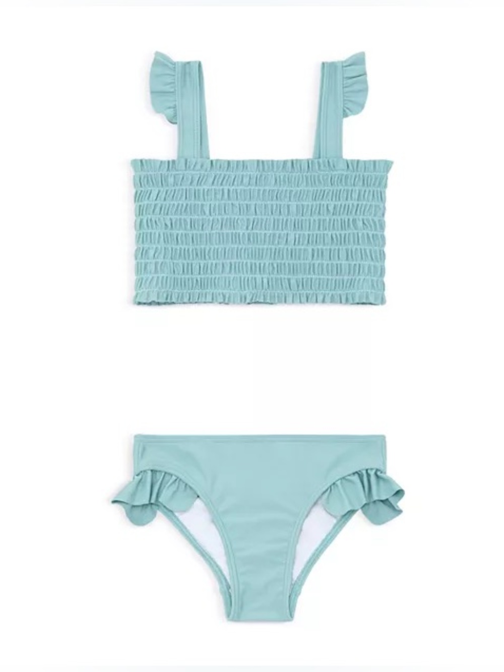 Minnow Girls Smocked Bikini Swim Top Aqua Blue Ruffle Straps Size 9/10 UPF Beach